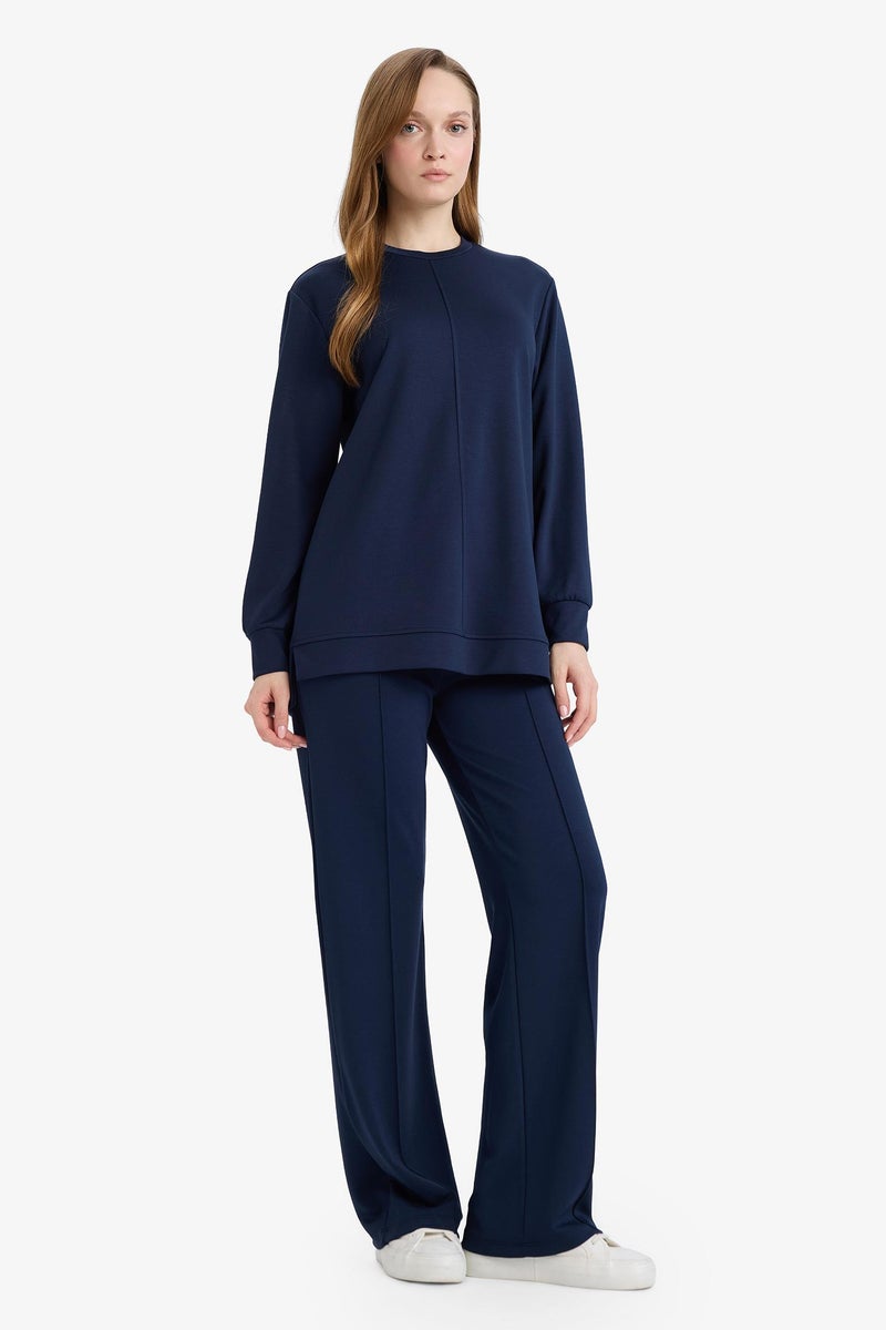 DeFacto Blue Woman Regular Fit Crew Neck Long Sleeve Tunic Casual - Image 2